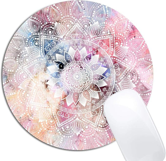 White Watercolor Mandala Mouse Pad Round Non-Slip Rubber Mousepad Laptop Office by XDMY