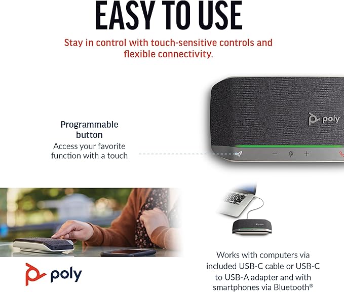 Poly Sync 20 USB-C Personal Portable Smart Speakerphone – Noise/Echo Reduction - Image 5