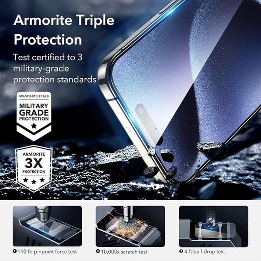 ESR 3+2 Pack for iPhone 15 Pro Screen Protector, Full Coverage Ultra-tough - Image 2
