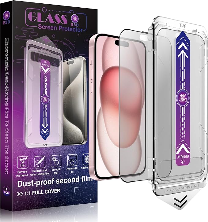 2 Pack Matte Screen Protector for iPhone 16 and 14 Pro 6.1-Inch Auto Dust by SHANG+PIN+JIA