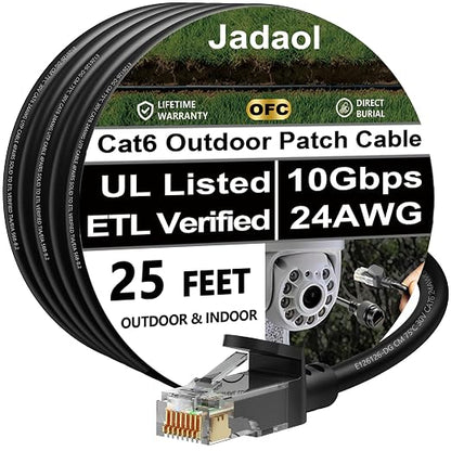 Cat 6 Outdoor Ethernet Cable 25 ft, Support Cat8/7 Network, 10Gbps 550MHz by Jadaol