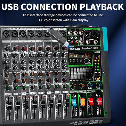 Depusheng MX8 8 Channel Sound Mixer Audio Mixing Console 48V 256DSP - Image 4