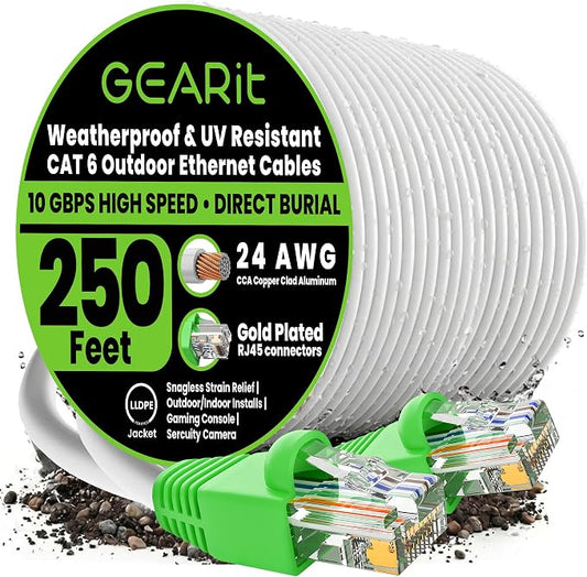 GEARit RJ45 Cat-6 Ethernet Patch Cable, 10Gpbs Transfer Speed, Copper Clad by GEARit