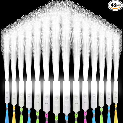 SHQDD 48 PCS White Fiber Optic Wands, Neon Party Supplies, LED Fiber Wands by SHQDD