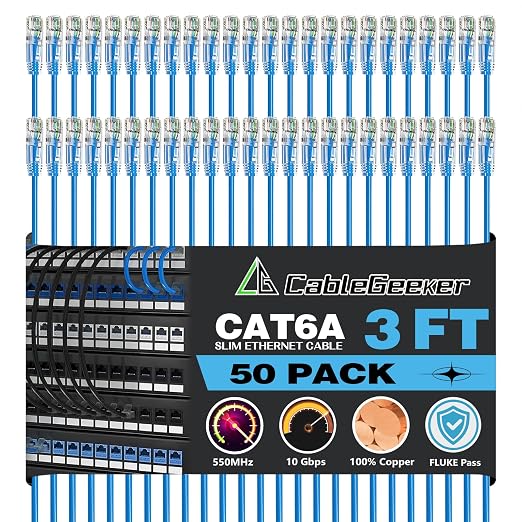 CableGeeker Patch Cables Cat6a 3ft Slim, Cat6 Ethernet Patch Cable 10G Support by CableGeeker