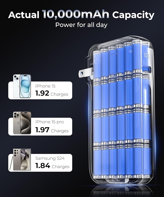 Portable Charger with Built-in USB-C Cable & Plug, 000mAh 5V/4.5A Power Bank - Image 4