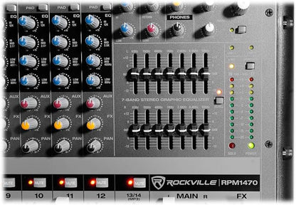 Rockville RPM1470 6000W Peak 14-Channel Powered Mixer, 750W RMS x 2 at 4 Ohm - Image 8