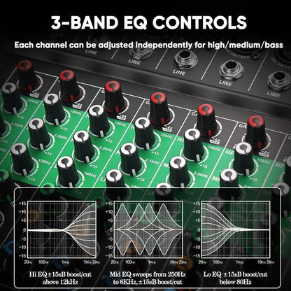 6 Channel Audio Mixer, Professional DJ Mixer Board Sound Music Mixing Console - Image 3