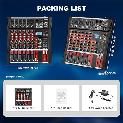 6 Channel Audio Mixer, Professional Music Mixer Board DJ Mixing Console - Image 9
