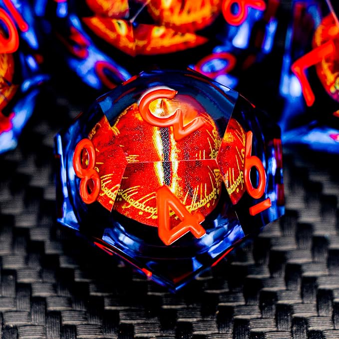ARUOHHA DND Resin Dice Gazes Eye Dice Blue Red Liquid Core Flaming RPG Sharp - Image 4