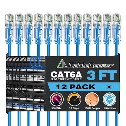 CableGeeker Patch Cables Cat6a 3ft Slim, Cat6 Ethernet Patch Cable 10G Support by CableGeeker
