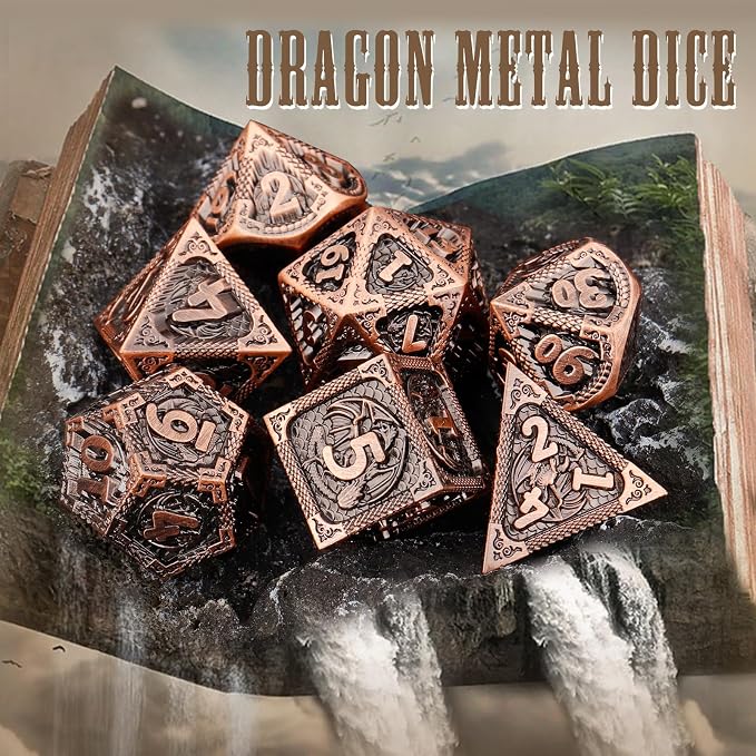 PJOY Metal DND Dice Set D&D Dragon Dice Copper - Image 7