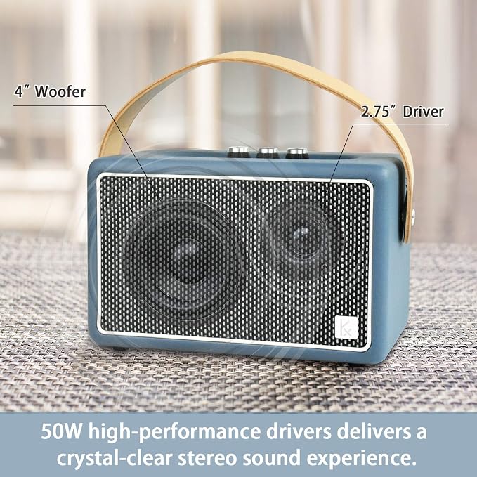 Vintage Bluetooth Speakers, KONEX 40W Leather Portable Wireless Speaker - Image 2