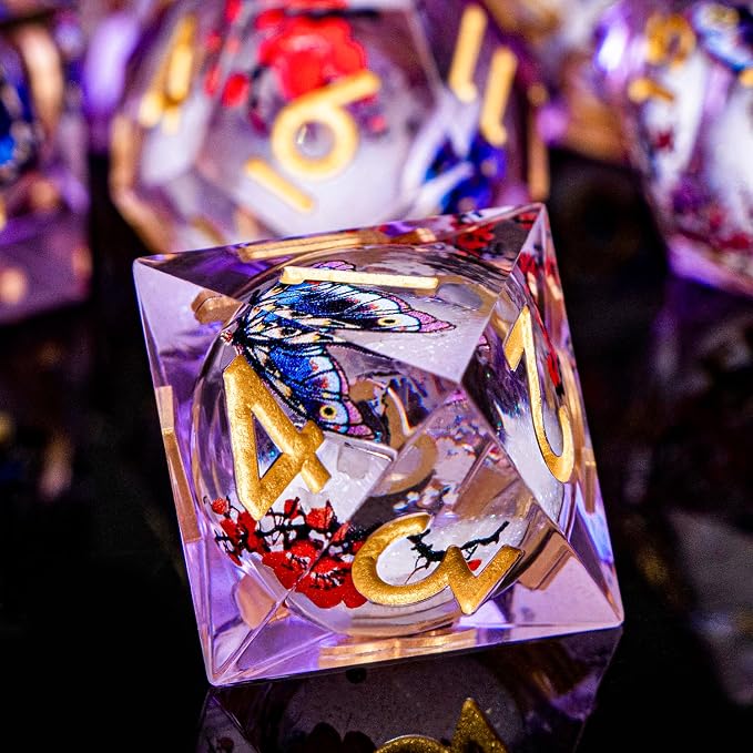Butterfly DND Dice Purple Liquid Core Dice Set - Image 6