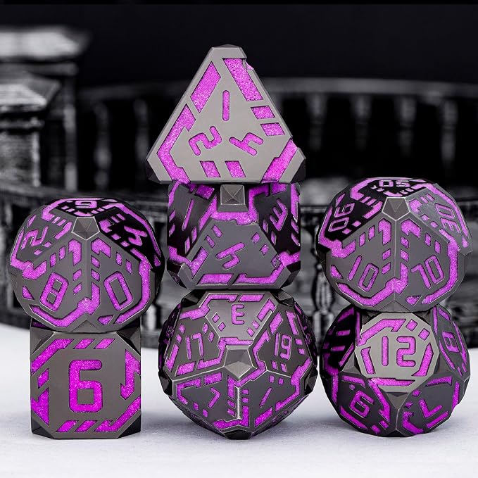 Metal DND Sci-fi Dice Set 7PCS Luminous Purple Stripe Polyhedral Dice - Image 4