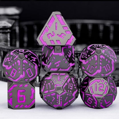 Metal DND Sci-fi Dice Set 7PCS Luminous Purple Stripe Polyhedral Dice - Image 4