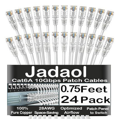Jadaol UL Listed Patch Cables Cat 6a / Cat 6 0.75 ft 24-Pack, 10Gbps 550MHz by Jadaol