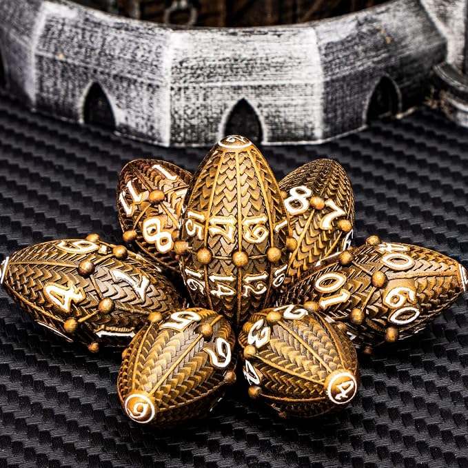 ARUOHHA DND Metal Dice Antique Gold Dragon Egg Dice - Image 4