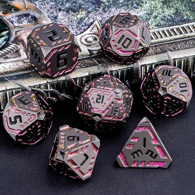 Metal DND Sci-fi Dice Set 7PCS Stripe Polyhedral Dice - Image 6