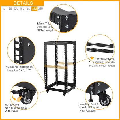 RIVECO 22U Open Frame Server Rack - Image 4