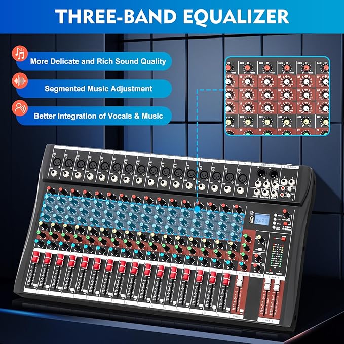 16 Channel Audio Mixer, Soundboard Mixing Console Sound Mixer DJ Sound - Image 7