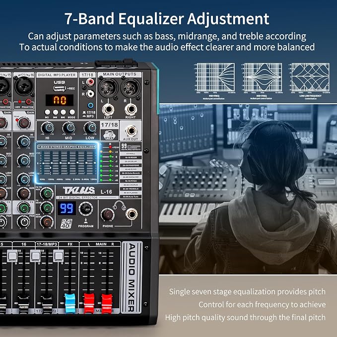 Audio Mixer, TKLBLS Professional 16 Channel DJ Mixer Board - Image 4