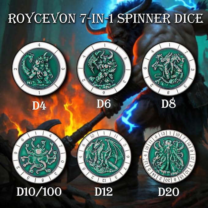 7 in 1 D6 Spinner DND Dice Set D&D, Metal Cube D and D Dice - Image 3