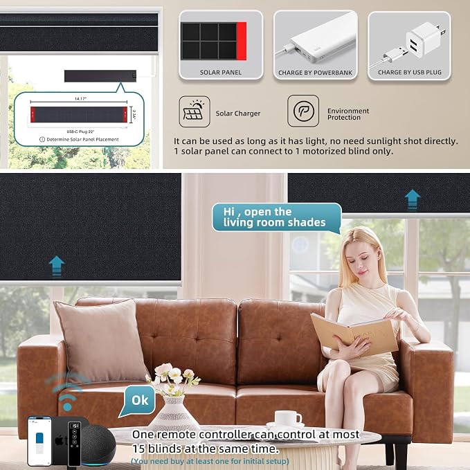 SmartWings Motorized 100% Blackout Shades Blinds, Custom Size, Cordless Window - Image 2