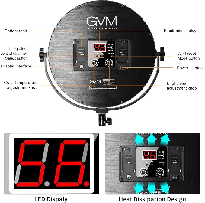 GVM Key Light, Bi-Color Round Lighting, Ultra Thin 60W 3200-5600K Dimmable LED - Image 5