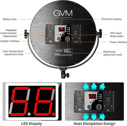 GVM Key Light, Bi-Color Round Lighting, Ultra Thin 60W 3200-5600K Dimmable LED - Image 5