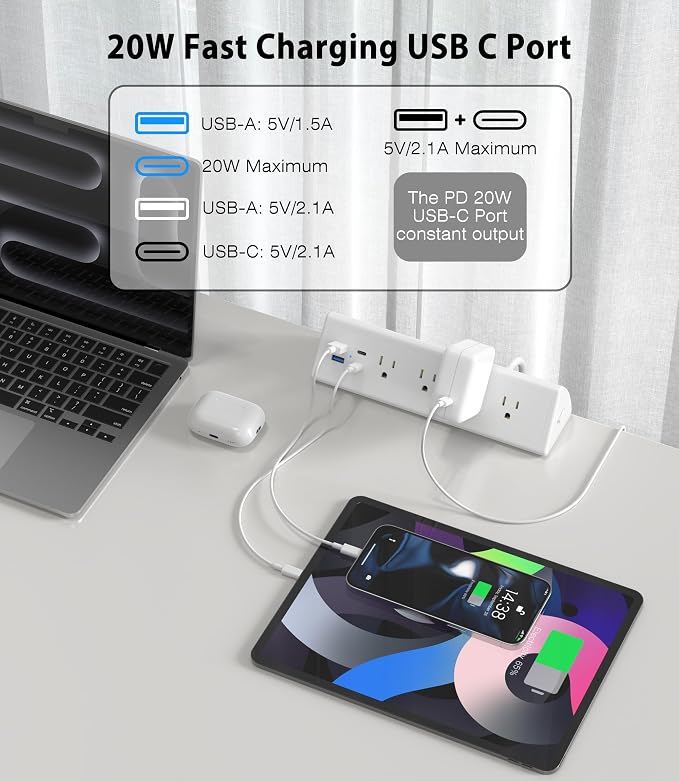 Jgstkcity Desk Clamp Power Strip, 20W Fast Charging Station, Surge Protector - Image 2