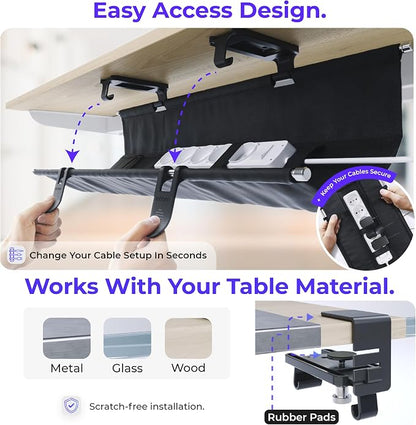 Ascrono Original No Drill Under Desk Cable Management Tray 14.1" - Image 3