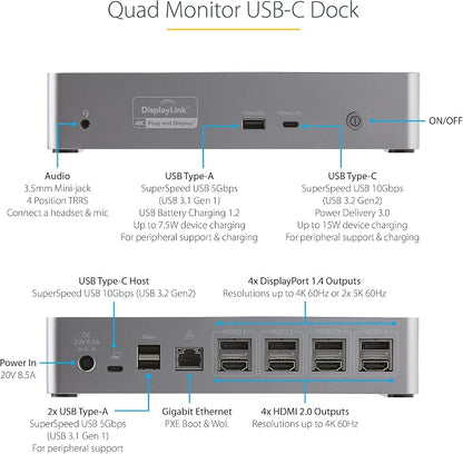 StarTech.com USB-C Quad Monitor Docking Station - Image 3