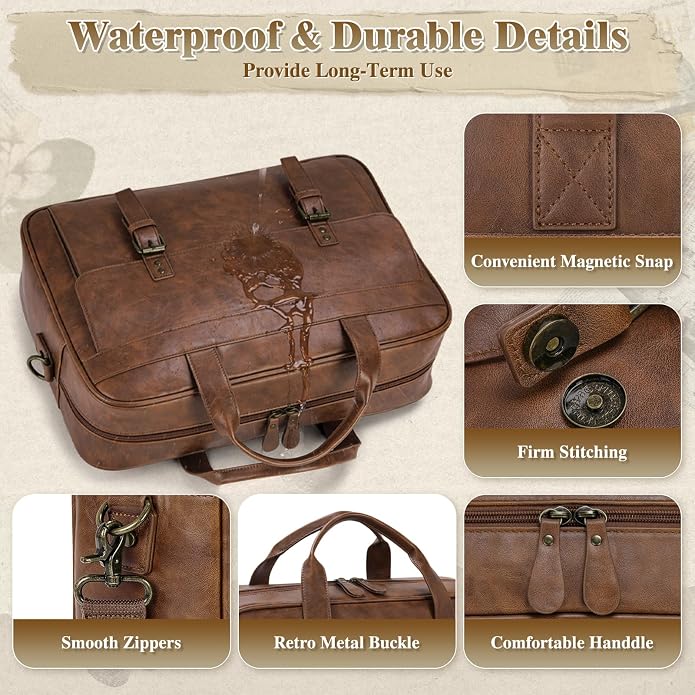 RAINSMORE Messenger Bag for Men 16 Inch Laptop Bag Vintage Leather Waterproof - Image 5