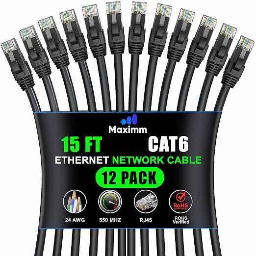 Maximm Cat 6 Ethernet Cable 15 Ft, Patch and Network Cable by MaximmCable