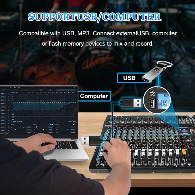 12 Channel Audio Interfacer Sound Board Mixer DJ Mixer 16-Bit DSP Effect USB - Image 4