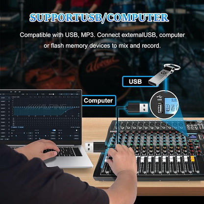 12 Channel Audio Interfacer Sound Board Mixer DJ Mixer 16-Bit DSP Effect USB - Image 4