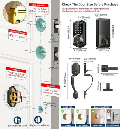 Veise VE06-H Smart Front Door Lock Set, App Control, Keyless Entry Deadbolt - Image 6