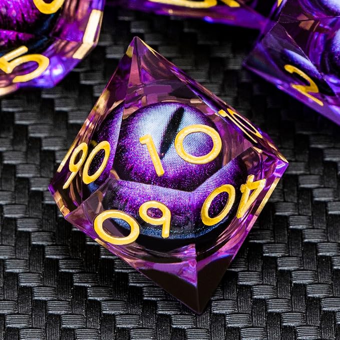 ARUOHHA DND Resin Dice Dragon Eye Dice Liquid Core Purple Sharp Edged Dice Set - Image 5
