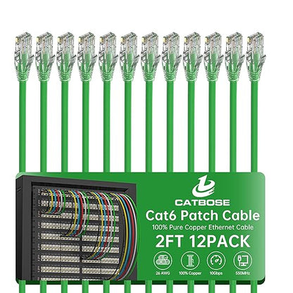 2 Feet Cat6 Patch Cables, Solid Pure Copper Patch Cord, Cat 6 Ethernet Cable by CatBose