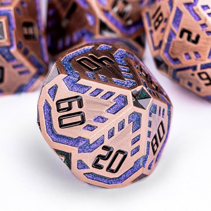 Metal DND Sci-fi Dice Set 7PCS Stripe Polyhedral Dice - Image 4