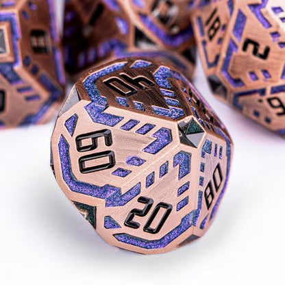Metal DND Sci-fi Dice Set 7PCS Stripe Polyhedral Dice - Image 4