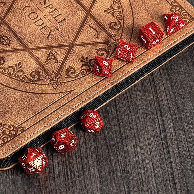 Red Metal Hollow DND Dice Set Metallic Luster Maze Design - Image 7