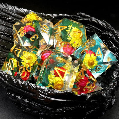 Haxtec Flower Sharp Edge Dice Resin DND Dice Set 7PCS Yellow Blue Red - Image 7