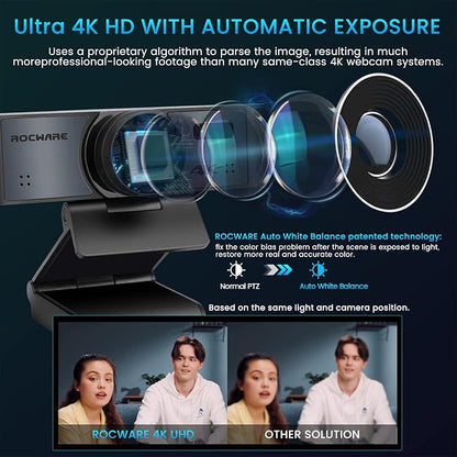 ROCWARE 4K Webcam with Remote, RC16 Computer Camera with Microphone, 1080p - Image 3