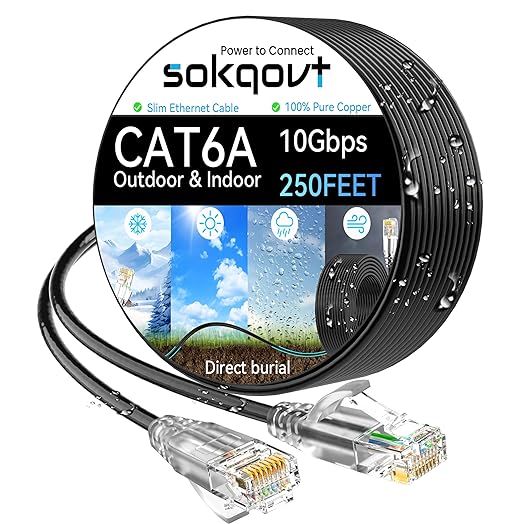 Cat6a Ethernet Cable Slim 250ft Outdoor&Indoor, 28AWG Pure Copper Cat6 Internet by Unknown