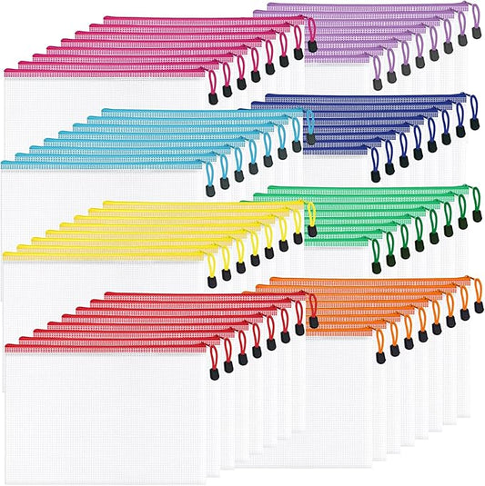 64Pack Mesh Zipper Pouch Bags, Waterproof A4 Letter Size Document Zipper Pouches by AUBECO