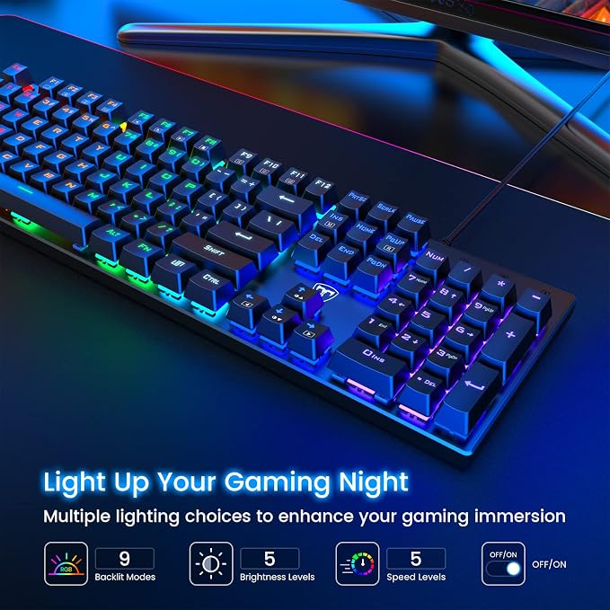 RisoPhy Mechanical Gaming Keyboard, RGB 104 Keys Ultra-Slim LED Backlit USB - Image 2