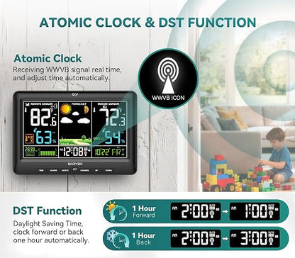 Weather Station Wireless Indoor Outdoor Thermometer: BOZYBO Digital Atomic Clock - Image 2