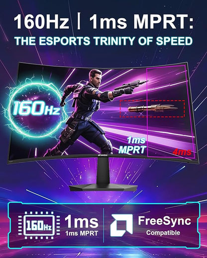 SANSUI 27 Inch Curved 160Hz Gaming Monitor, 1500R Curved Computer Gaming - Image 3